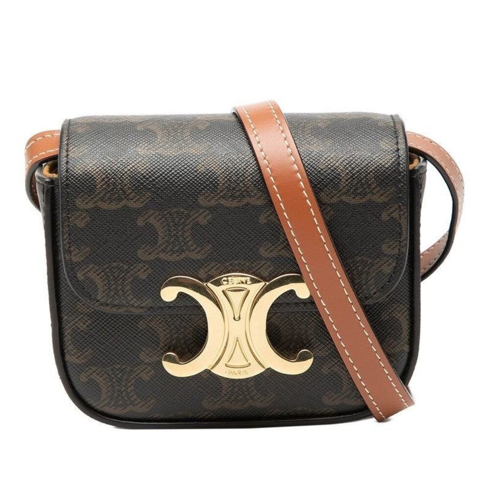 Celine Triomphe Mini Claude Coated Canvas Shoulder Bag Brown